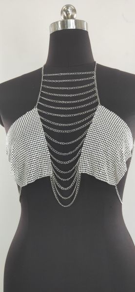 Water diamond inlaid fabric tassel chain hanging neck top body chain