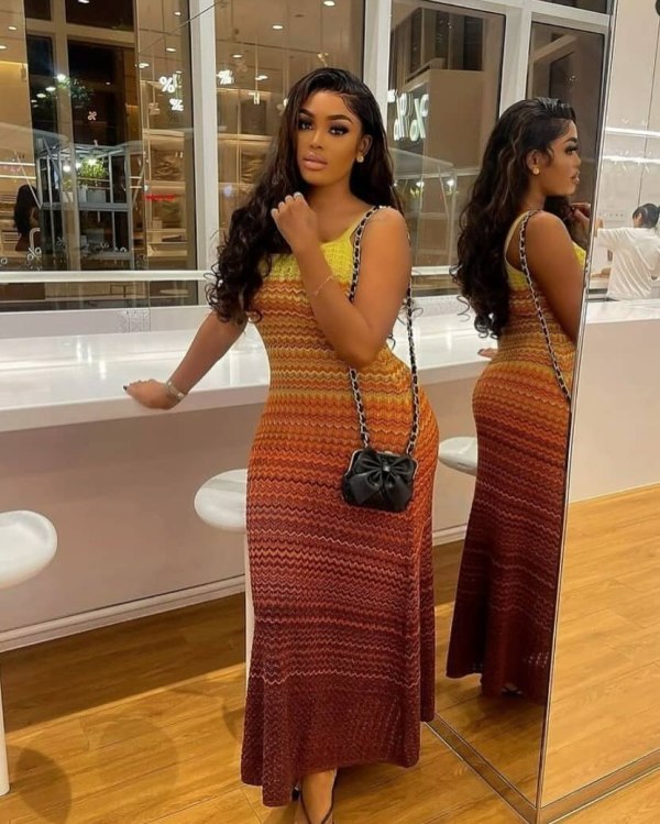 Retro sleeveless camisole gradient striped knit dress