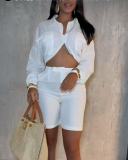 Loose long sleeved open waisted shirt and high waisted shorts set