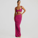 Solid color backless tank top, hip hugging skirt set