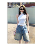 High waisted straight leg five quarter jeans and wide leg five quarter pants
