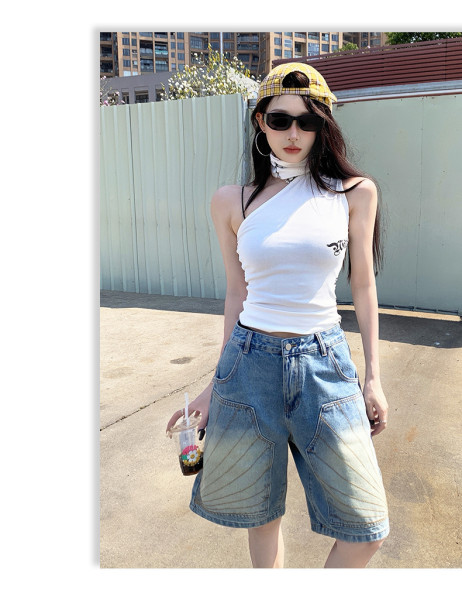 High waisted straight leg five quarter jeans and wide leg five quarter pants