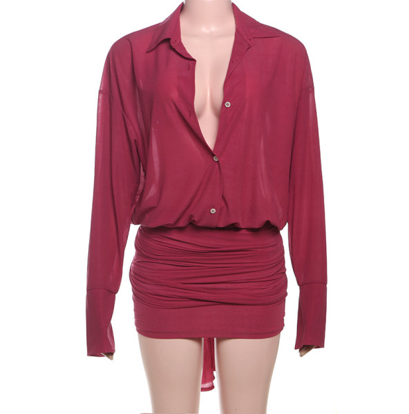 Collar, hip hugging, strappy shirt dress