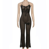 Knitted hollow out backless jumpsuit