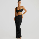Solid color backless tank top, hip hugging skirt set