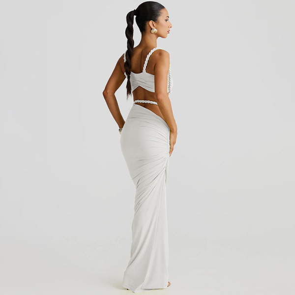 Solid color backless tank top, hip hugging skirt set