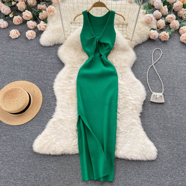 Twisted hollow out two-piece knitted dress