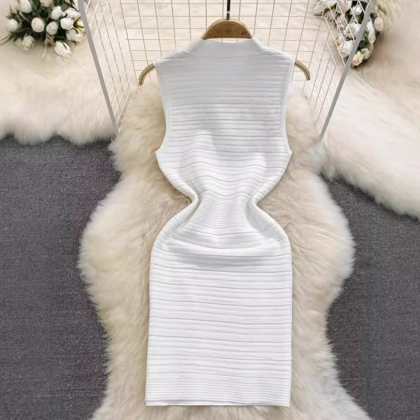 V-neck waist cinched sleeveless knit hip hugging jumpsuit