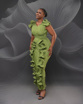 Pleated three-dimensional lotus leaf edge length dress