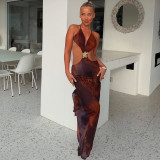 Hollow printed slit dress