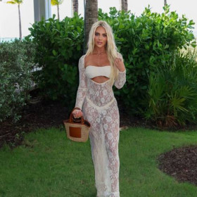 Lace see through long sleeved slim fit dress