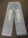 Hot stamping star high waisted washed denim pants straight leg pants