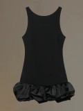Solid color fungus edge splicing flower bud skirt sleeveless round neck shoulder strap short skirt