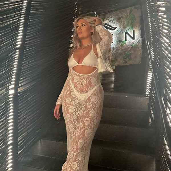 Lace see through long sleeved slim fit dress