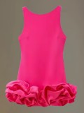 Solid color fungus edge splicing flower bud skirt sleeveless round neck shoulder strap short skirt