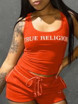 Printed pocket vest shorts set