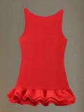 Solid color fungus edge splicing flower bud skirt sleeveless round neck shoulder strap short skirt