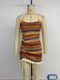 Strap embroidered short dress