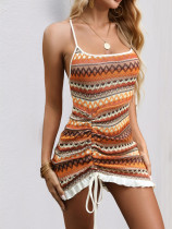 Strap embroidered short dress
