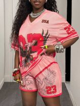 Letter printed shorts rugby basketball women's suit