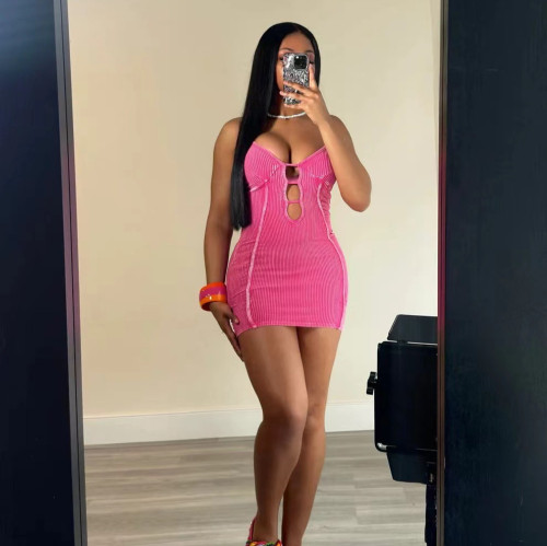 Water Snail Strap Hollow Pit Strip Dress