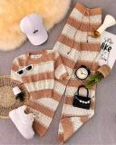 Color blocking striped hollow knitting set