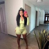 Tight waist cinched long sleeved top shorts two-piece set
