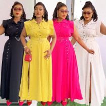 Solid color lapel sleeveless workwear split long skirt two-piece set Solid color lapel sleeveless workwear split long skirt two-piece set