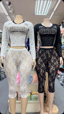 Hollow rose hook flower lace seven quarter leggings