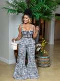 Shoulder strap top high waisted flared pants two-piece set
