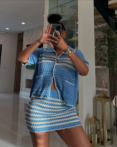 Loose knit mini suit beach skirt set