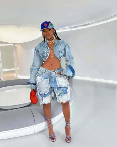 Retro washed distressed patch denim set