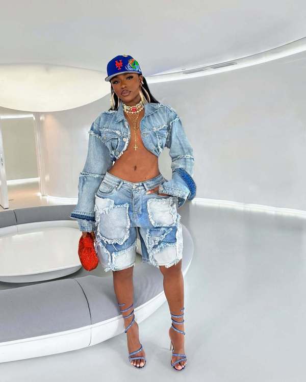 Retro washed distressed patch denim set