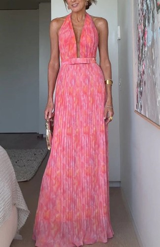 Deep V-lace backless dress