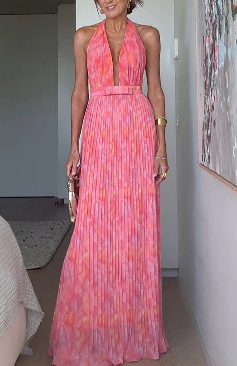 Deep V-lace backless dress