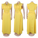 Solid color lapel sleeveless workwear split long skirt two-piece set