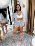 Collar shirt striped long sleeved shorts set