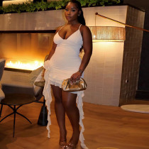 Three dimensional flower sleeveless camisole dress with backless ribbon dress