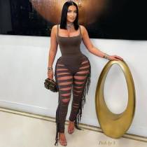 Jumpsuit, vest, top, tassel, shorts set