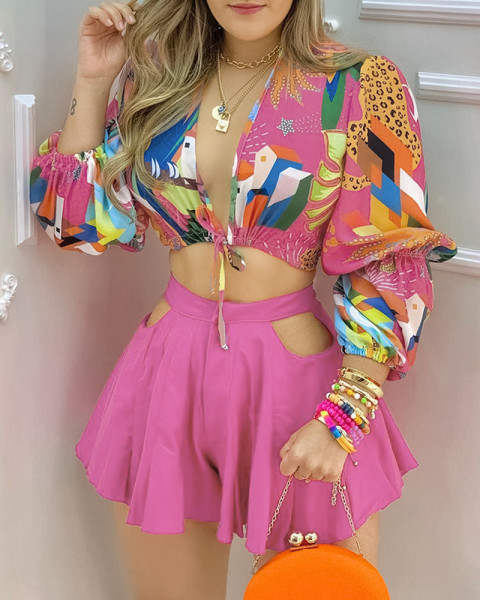 Printed short cardigan set shorts