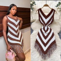 Holiday color blocked diamond patterned irregular fringe dress W899262916096 Holiday color blocked diamond patterned irregular fringe dress W899262916096