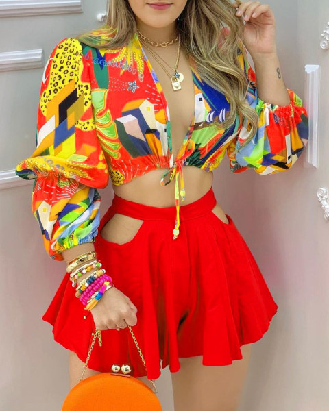 Printed short cardigan set shorts