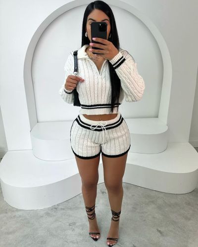 2-piece set of high stretch knitted sweater shorts FF1383 