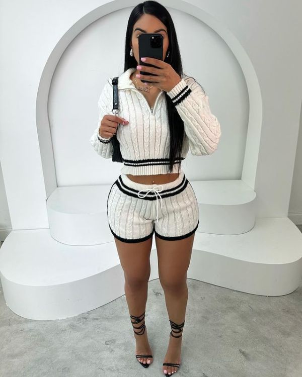 2-piece set of high stretch knitted sweater shorts FF1383