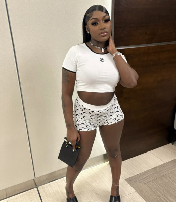 Moon print elastic base top and shorts set