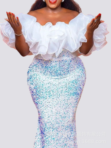 One shoulder organza wrapped chest bead high waisted jumpsuit long skirt