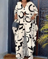 Printed pullover cloak loose pants set Printed pullover cloak loose pants set