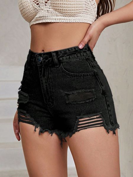 Ripped short denim shorts with frayed edges