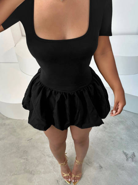 Short sleeved vest, flower bud hem, suspender dress