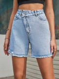 High waisted loose fringed denim shorts